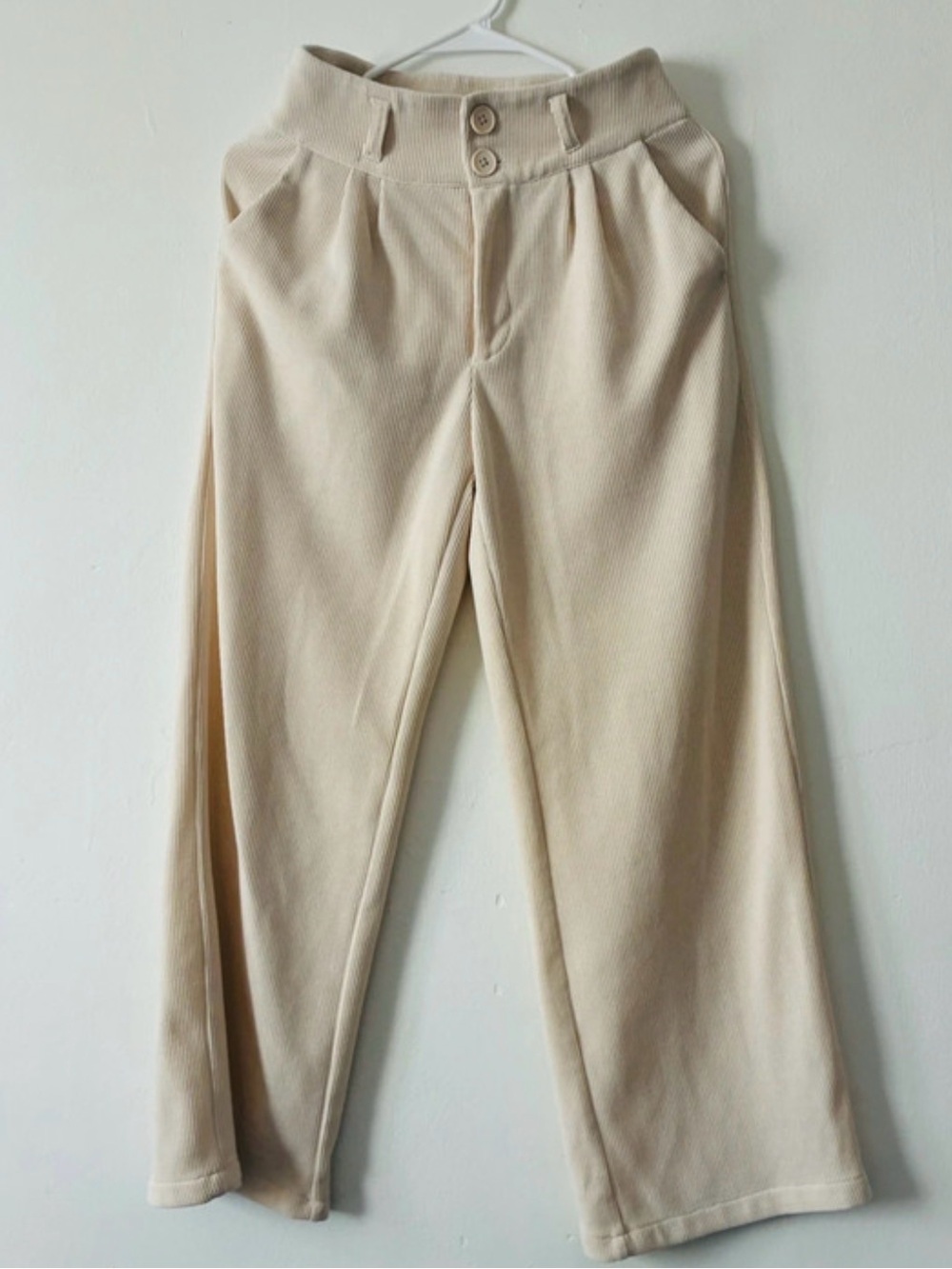 Cream Corduroy Wide-Leg Pants